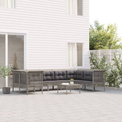 vidaXL Set Divani da Giardino 9 pz con Cuscini in Polyrattan Grigio