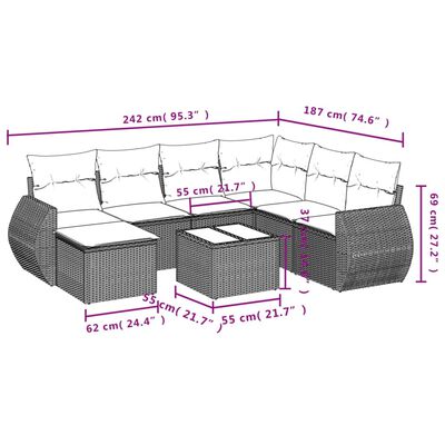 vidaXL Set Divano da Giardino 8 pz con Cuscini Grigio in Polyrattan