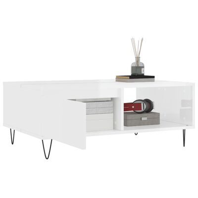 vidaXL Tavolino Salotto Bianco Lucido 90x60x35 cm in Legno Multistrato