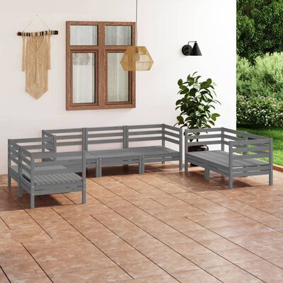 vidaXL Set Divani da Giardino 7 pz Grigio in Legno Massello di Pino