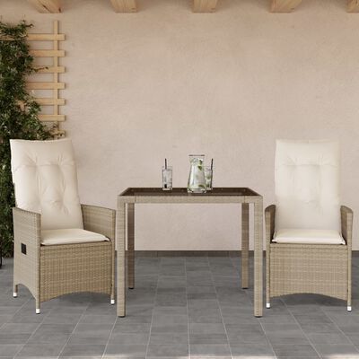 vidaXL Set da Bistrò 3 pz con Cuscini Beige in Polyrattan