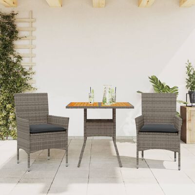 vidaXL Set Pranzo da Giardino 3pz con Cuscini Polyrattan Acacia Grigio