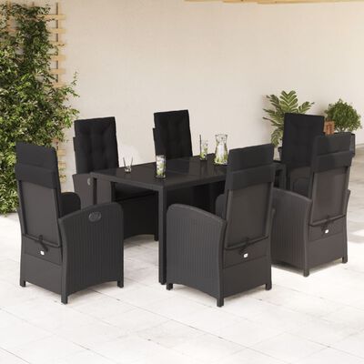 vidaXL Set da Pranzo da Giardino 7 pz Nero con Cuscini in Polyrattan