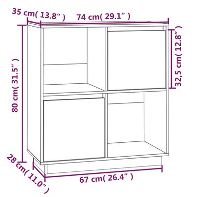 vidaXL Credenza Marrone Ambrato 74x35x80 cm in Legno Massello di Pino