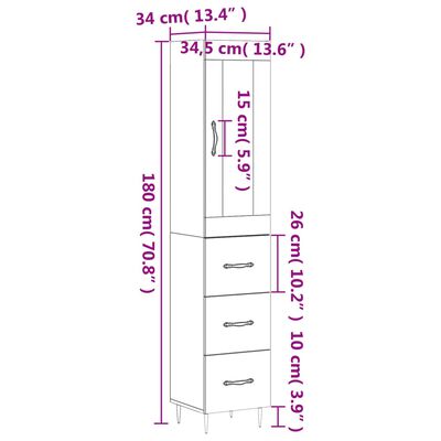 vidaXL Credenza Rovere Marrone 34,5x34x180 cm in Legno Multistrato