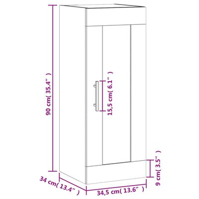 vidaXL Mobile a Parete Grigio Cemento 34,5x34x90 cm Legno Multistrato