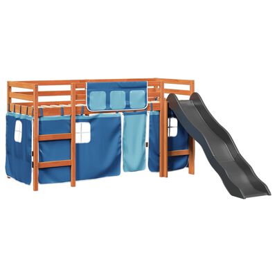 vidaXL Letto a Soppalco con Tende Bambini Blu 80x200 cm Massello Pino