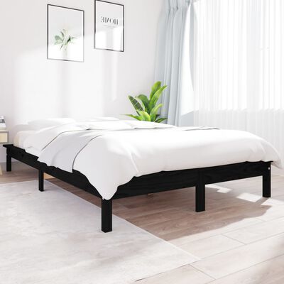 vidaXL Giroletto Nero 150x200 cm King in Legno Massello di Pino