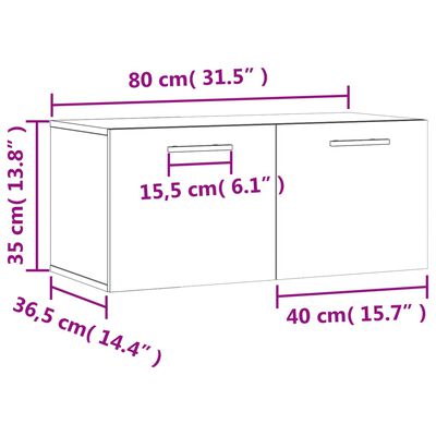 vidaXL Mobile a Parete Rovere Sonoma 80x36,5x35 cm Legno Multistrato