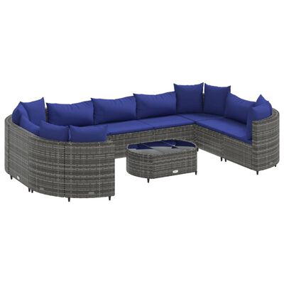 vidaXL Set Divano da Giardino 10 pz con Cuscini Grigio in Polyrattan