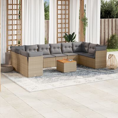 vidaXL Set Divano da Giardino 11 pz con Cuscini Beige Misto Polyrattan