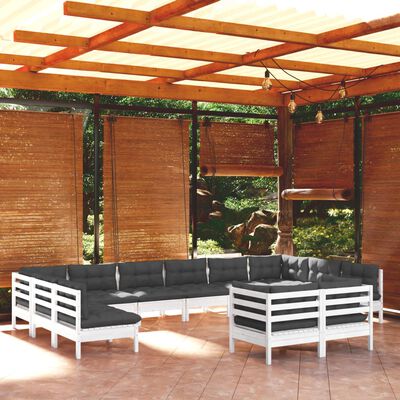 vidaXL Set Divani da Giardino 12 pz con Cuscini Bianchi Legno di Pino