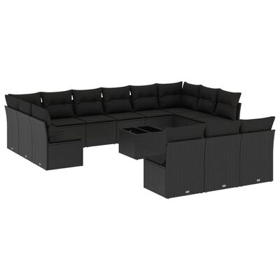 vidaXL Set Divani da Giardino 14pz con Cuscini in Polyrattan Nero