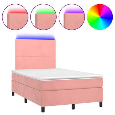 vidaXL Letto a Molle con Materasso e LED Rosa 120x190 cm in Velluto