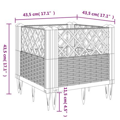 vidaXL Fioriera da Giardino con Picchetti Marrone 43,5x43,5x43,5 cm PP