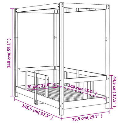 vidaXL Giroletto per Bambini 70x140 cm in Legno Massello di Pino