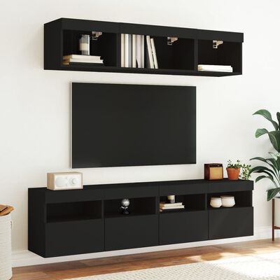 vidaXL Mobili TV a Muro con LED 5pz Neri in Legno Multistrato