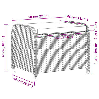 vidaXL Sgabello Giardino con Cuscino Marrone 58x46x46 cm in Polyrattan