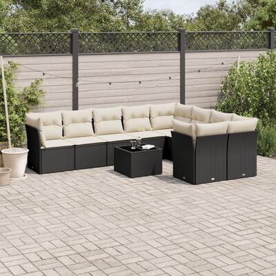 vidaXL Set Divani da Giardino 10pz con Cuscini in Polyrattan Nero