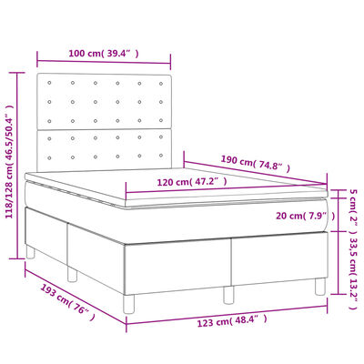 vidaXL Letto a Molle con Materasso e LED Rosa 120x190 cm in Velluto