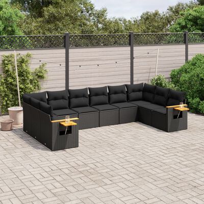 vidaXL Set Divani da Giardino 10pz con Cuscini in Polyrattan Nero