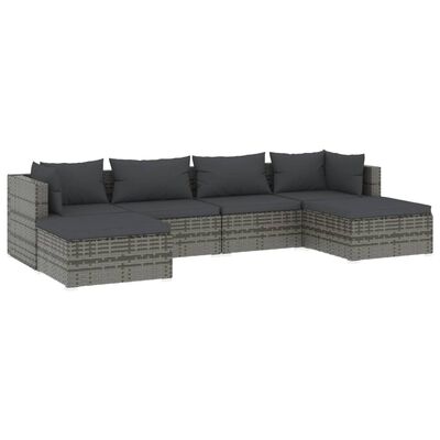 vidaXL Set Divani da Giardino 6 pz con Cuscini in Polyrattan Grigio