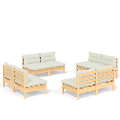 vidaXL Set Salotto da Giardino 8 pz con Cuscini Crema in Legno di Pino