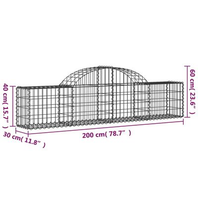 vidaXL Cesti Gabbioni ad Arco 11 pz 200x30x40/60 cm Ferro Zincato