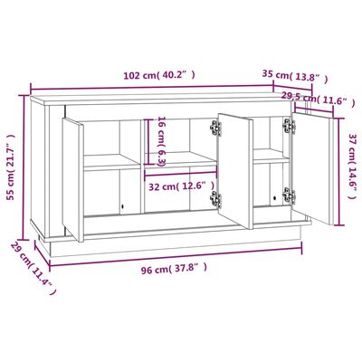 vidaXL Credenza Bianca 102x35x55 cm in Legno Multistrato