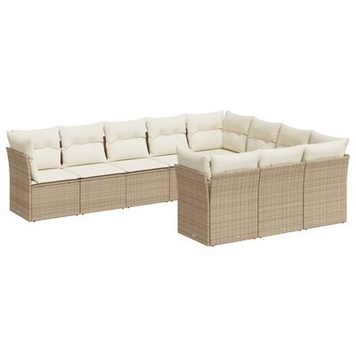 vidaXL Set Divano da Giardino 10 pz con Cuscini Beige in Polyrattan