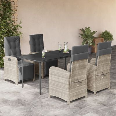 vidaXL Set Pranzo da Giardino 5pz con Cuscini Grigio Chiaro Polyrattan