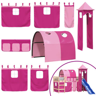 vidaXL Letto a Soppalco con Torre Bambini Rosa 90x190cm Massello Pino