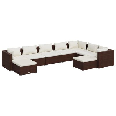 vidaXL Set Divani da Giardino 9 pz con Cuscini in Polyrattan Marrone