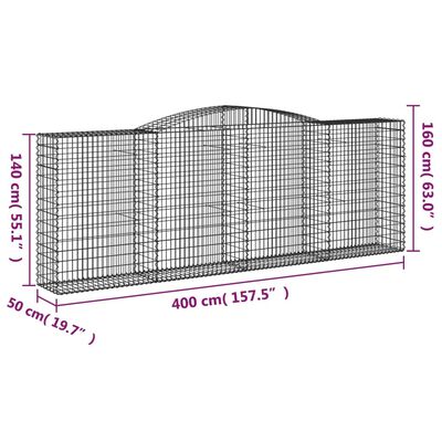 vidaXL Cesti Gabbioni ad Arco 15 pz 400x50x140/160 cm Ferro Zincato