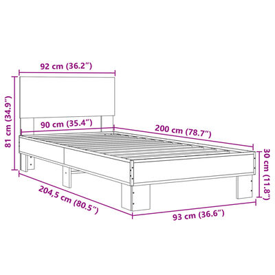 vidaXL Giroletto Rovere Sonoma 90x200 cm Legno Multistrato e Metallo