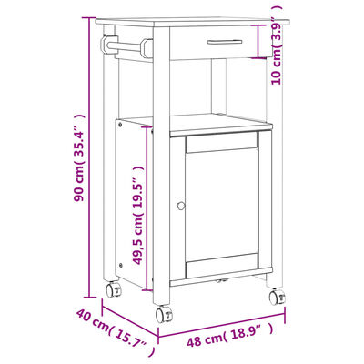 vidaXL Carrello da Cucina MONZA 48x40x90 cm in Legno Massello di Pino