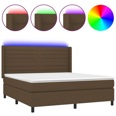 vidaXL Letto a Molle Materasso e LED MarroneScuro 180x200cm in Tessuto