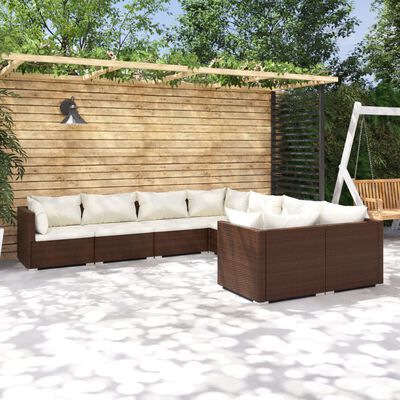 vidaXL Set Divani da Giardino 8 pz con Cuscini in Polyrattan Marrone