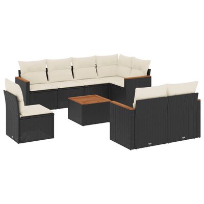 vidaXL Set Divani da Giardino 9 pz con Cuscini Nero in Polyrattan