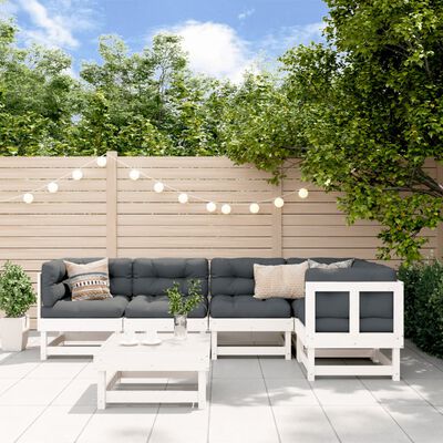 vidaXL Set Divani da Giardino 6pz con Cuscini in Legno Massello Bianco