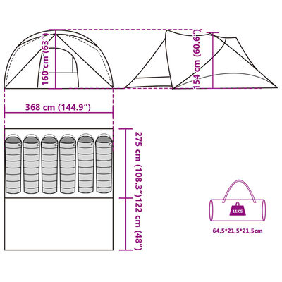 vidaXL Tenda Familiare Cabina per 6 Persone Verde Impermeabile