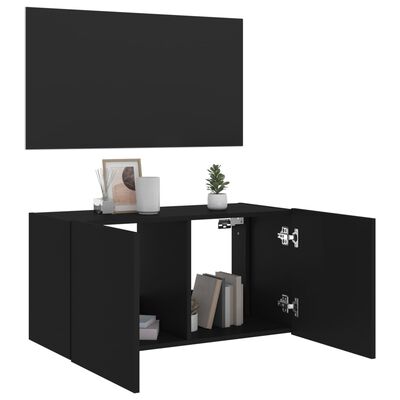 vidaXL Mobile TV a Parete con Luci LED Nero 80x35x41 cm