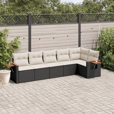 vidaXL Set Divano da Giardino 6 pz con Cuscini Nero in Polyrattan