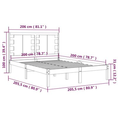 vidaXL Giroletto Nero in Legno Massello di Pino 200x200 cm