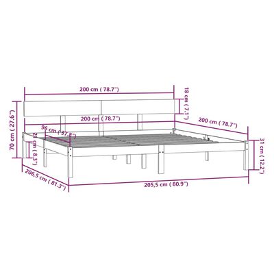 vidaXL Giroletto senza Materasso in Legno Massello 200x200 cm