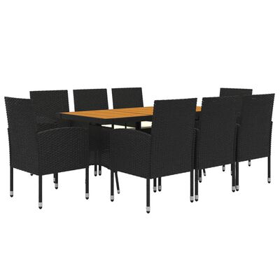 vidaXL Set da Pranzo per Esterni 9 pz in Polyrattan Nero