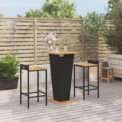 vidaXL Set Bar Giardino 3 pz Nero Polyrattan e Legno Massello Acacia