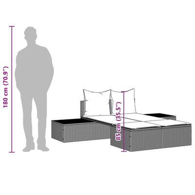 vidaXL Lettino Prendisole con Cuscini Marrone in Polyrattan