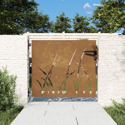 vidaXL Cancello da Giardino 85x75 cm in Acciaio Corten Design Erba