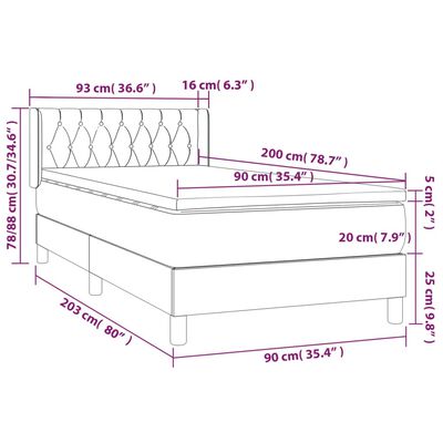 vidaXL Giroletto a Molle con Materasso Grigio Chiaro 90x200 cm Tessuto